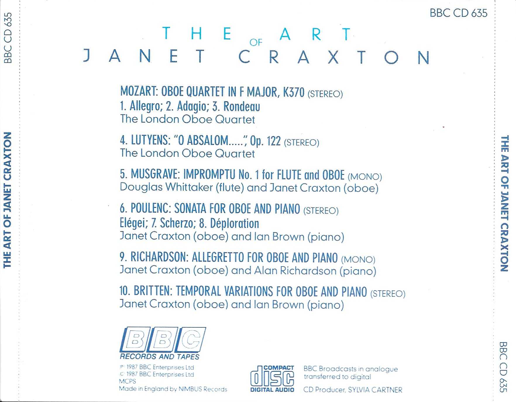 Picture of BBCCD635 The art of Janet Craxton by artist Janet Craxton from the BBC records and Tapes library